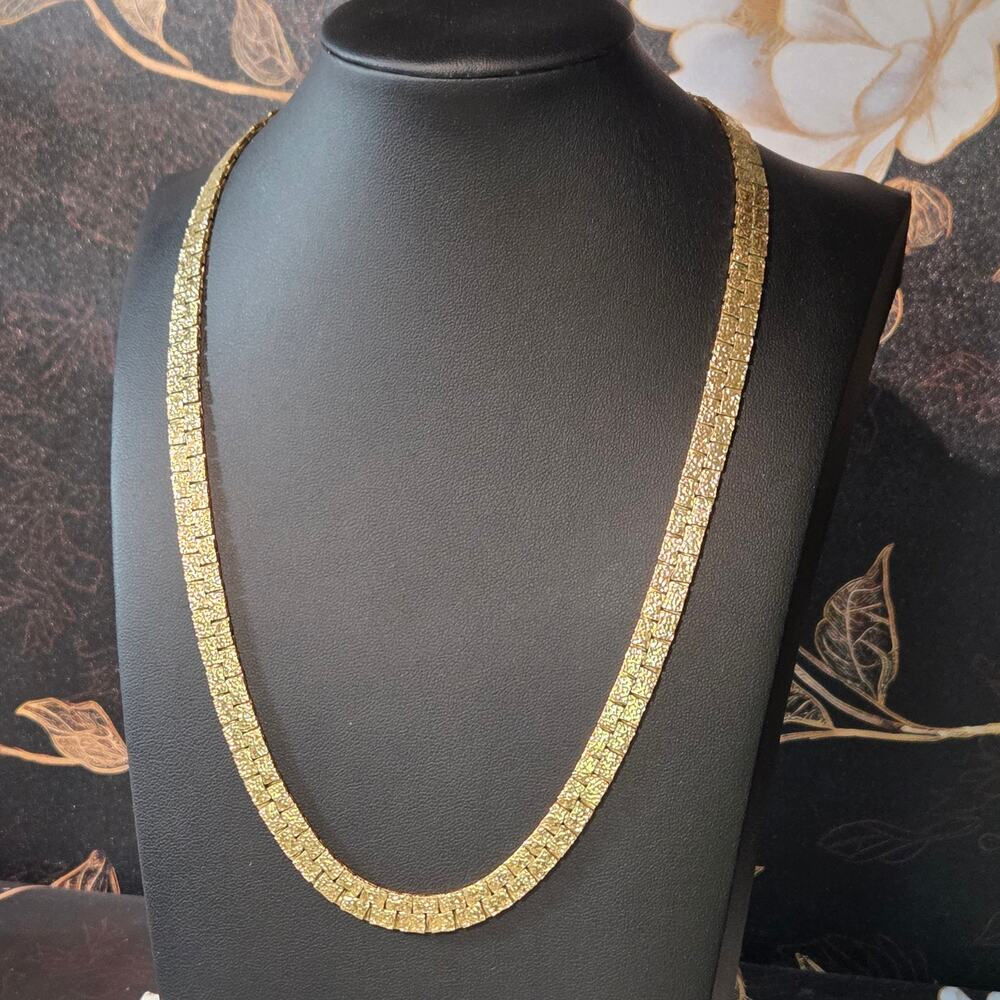 Vintage 1990s Gold Plated Textured Nugget Link Necklace 19.5"  Gorgeous Chain